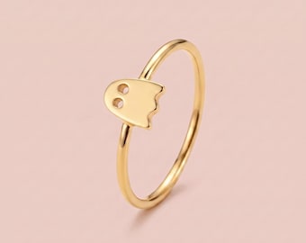 Tiny Ghost Ring, Dainty Ghost Ring, Halloween Ghost Ring, Gold Ghost Ring, Sterling Silver, Cute Ghost Stacking Ring, Spooky Jewelry