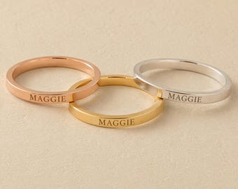 14k Gold Dainty Name Ring, Thin Name Ring, Name Band Ring, Skinny Band Ring, Engraved Name Ring, Custom Name Band, 2 mm Tinny Ring