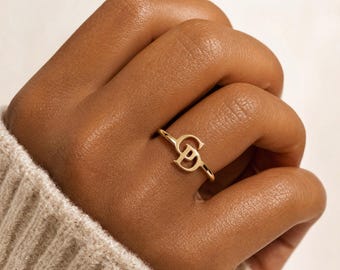 Two Letter Ring, Two Initial Ring, Couple Letter Ring, Gold Letter Ring, Monogram Ring, Alphabet Ring, Initials Ring, Christmas Gift