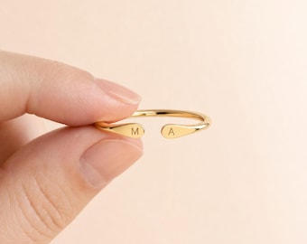 Custom Two Initial Open Ring, Couples Initial Ring, Dainty Letter Ring, Engraved Initial Ring, Personalized Ring Band, Ring For Women