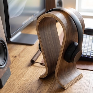 Holz Kopfhörerständer, Kopfhörerhalter, Headset Ständer, Schreibtisch Zubehör, Gaming Schreibtisch Deko, Minimalistischer Kopfhörerständer