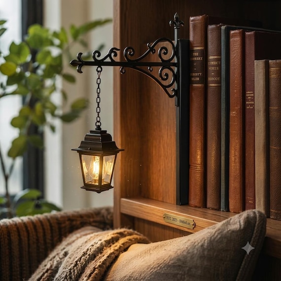 Cozy Library Gift, Bookshelf Lantern Light, Vintage Library Decor, Mini LED Shelf Lamp, Reading Nook Ornament, Book Lover Shelf Decor