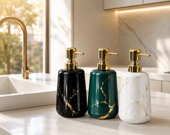 Gouden marmeren keramische zeepdispenser 150ml 400ml, navulbare lotionpompflacon, luxe badkamerzeepdispenser