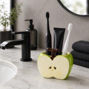 Ceramic Toothbrush Holder, Makeup Brush Organizer, Half Fruit Bathroom Cup, Toothpaste Storage Rack