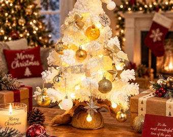 Decorazione natalizia con luci, mini albero di Natale bianco da tavolo, albero di Natale in PVC con luci, elegante regalo per la decorazione della casa durante il Natale.