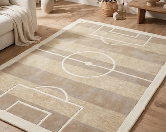 Handgetufteter Fußballfeld-Teppich, neutralbeiger Fußballteppich, Kinderzimmerteppich, Sportzimmerteppich, Babyzimmerteppich, Jungenzimmerteppich