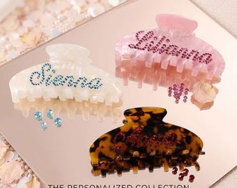 Custom Name Hair Claw Clip, Personalized Rhinestone Acetate Accessories, Bridesmaid Proposal Gift, Bachelorette Party Favor,Custom Clips
