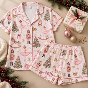 Nutcracker Christmas Pajama Set, Ballerina Holiday PJs for Women, Christmas Short Pajamas, Coquette Xmas Sleepwear Gift