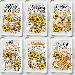 Küchenhandtuch-Set im Landhausstil mit Sonnenblumenmotiv (PNG-Bundle), rustikales Geschirrtuch-Sublimationsset, Back- und Küchendekoration, Geschirrtuch-Digitaldownload, DIY-Geschenkidee