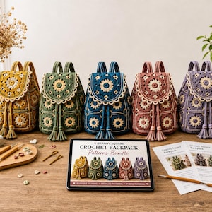 5 Granny Square Crochet Backpack Patterns Bundle (PDF Download)