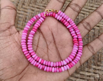 Natural Pink Peruvian Opal Beaded Necklace, 6mm Smooth Rondelle Gemstone, Gift For Her