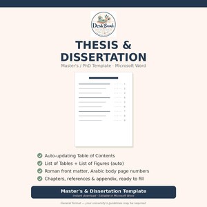Thesis & Dissertation Template Word | Auto Table of Contents, List of Figures + Chapters | Master's and PhD Formatting | Editable
