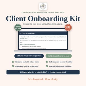 Social Media Manager Client Onboarding Kit | Welcome Packet, Intake Forms and Questionnaire for SMMs and Virtual Assistants