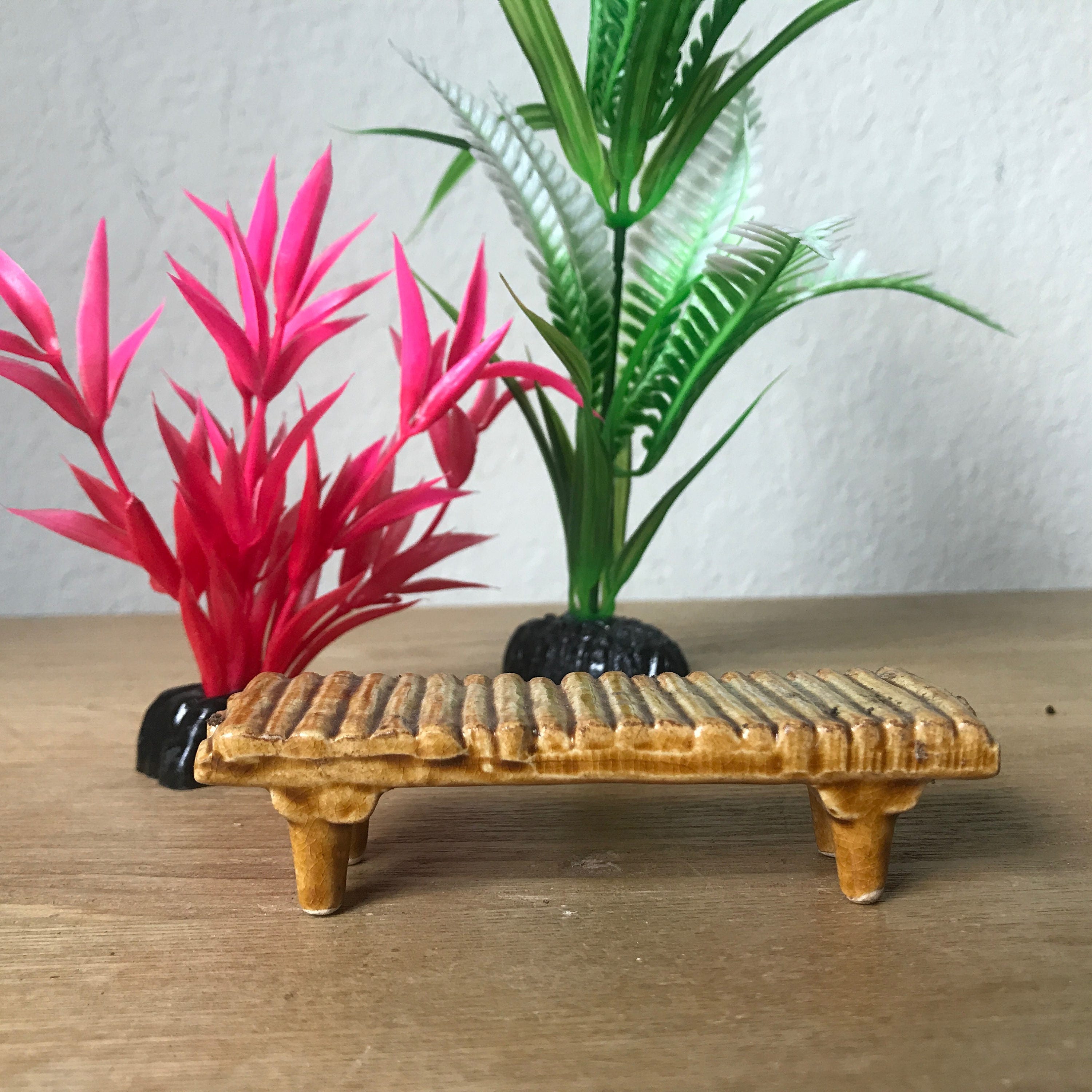 Vintage Porcelain Bamboo Aquarium Bench Asian Fish Tank Decor