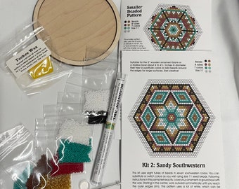 Huichol Ornament Kit 2 DIY Southwestern Beading Design. Everything needed to make this Christmas Decoration.