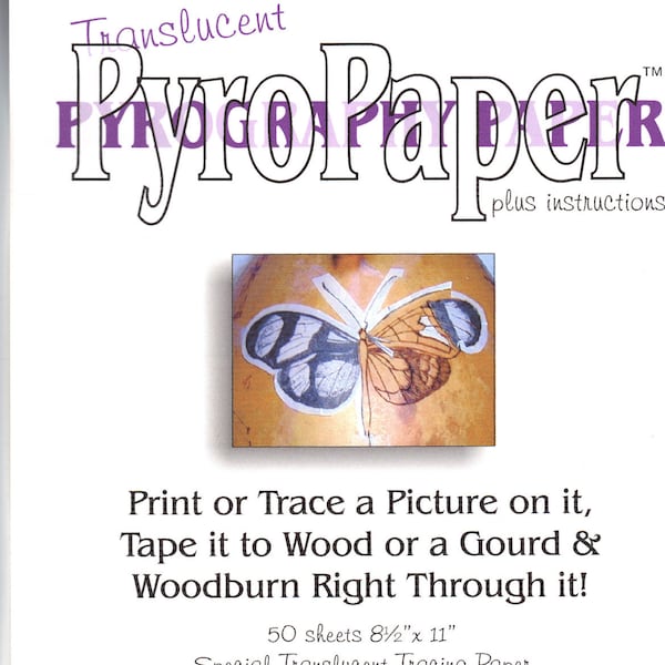 Pyropaper for Woodburning on most surfaces, wood, eggs, gourds, leather, and more. Instructions included. Works in any printer!