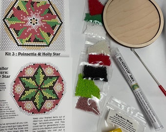 Huichol Ornament Kit 3  Everything you need! Huichol Tutorial, beading awl, 2 patterns, laser cut ornament, beads, Tackee Wax!