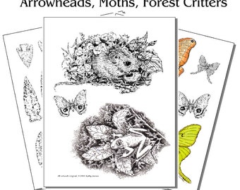 Wood Burning Pyropaper: Animals, Arrowheads, Moths - Set 2
