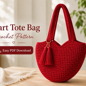 Heart Tote Bag Crochet Pattern PDF | Cute Heart Purse Tutorial | Beginner Crochet Bag Pattern | Valentine's Gift DIY