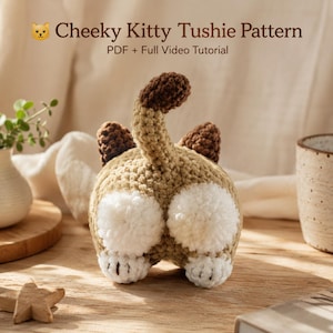 Cheeky Kitty Tushie Crochet Pattern PDF + Full Video Tutorial | Funny Cat Butt Amigurumi Pattern | Instant Download