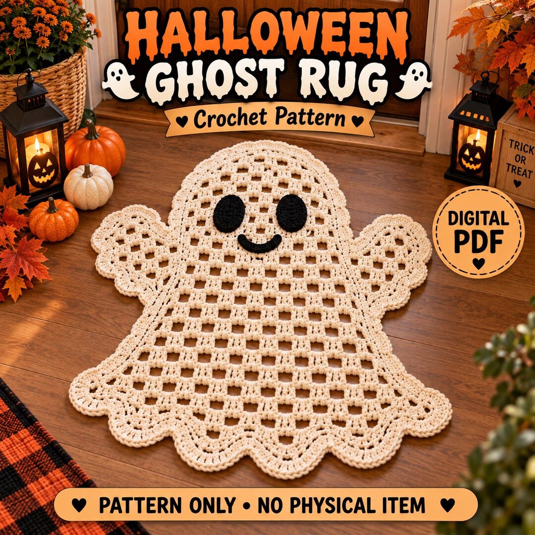 Ghost Rugs Halloween Ghost Rug Crochet Pattern, Spooky Ghost Floor Mat PDF ...