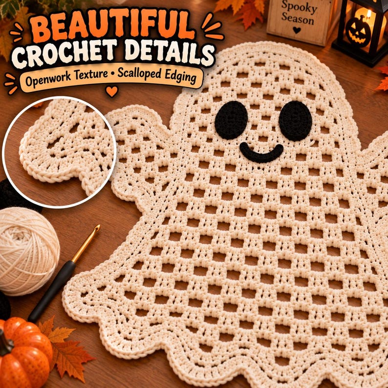 Ghost Rugs Halloween Ghost Rug Crochet Pattern, Spooky Ghost Floor Mat PDF ...