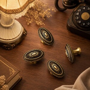 Oval Cabinet Knobs, Antique Brass Drawer Pulls, French Style Handles, Decorative Dresser Hardware