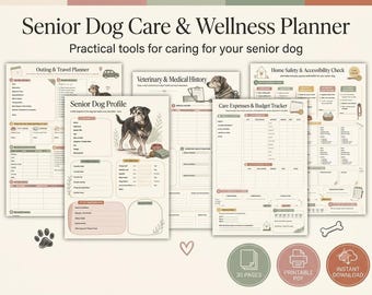 Senior Dog Care Planner: Health, Wellness, Daily Routine, Medication Tracking, Printable PDF