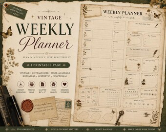 Vintage Weekly Planner Printable | Antique Cottagecore Schedule (PDF Download)