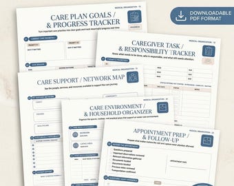 Caregiver Health Binder, Medical Records Organizer, Care Plan Tracker, Patient Care Journal Calendar