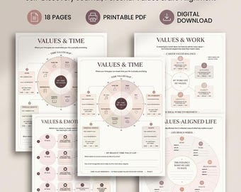 Core Values Workbook, Personal Growth Journal, Self Discovery Life Alignment Planner, Mindful Goal