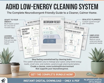 ADHD Cleaning Planner, Home Organization System, Low Energy Daily Reset Checklist