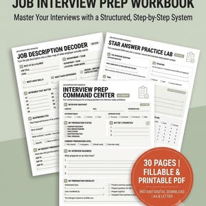 Cahier d'exercices de préparation aux entretiens d'embauche, PDF imprimable de 30 pages à remplir avec la méthode STAR
