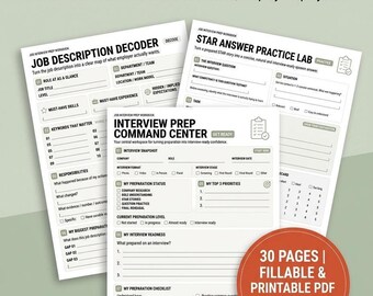 Job Interview Prep Workbook, 30-Page Fillable Printable PDF with STAR Method