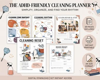 ADHD-Friendly Cleaning Planner, Printable Home Reset Checklist (PDF)