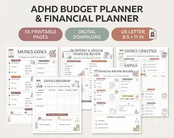 ADHD Budget Planner, Financial Tracker, Debt Payoff, Bill Organizer (Digital Download)