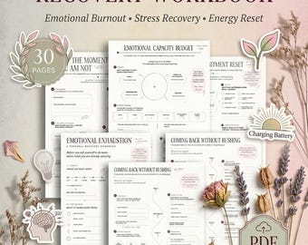 Emotional Exhaustion Recovery Workbook, Burnout Stress Relief Planner (PDF)