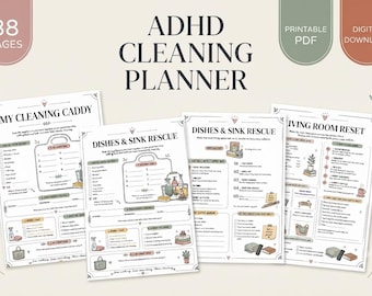 ADHD Cleaning Planner, 38-Page Printable PDF, Decluttering Routine (Digital Download)