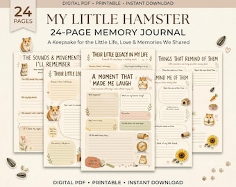 Hamster Memory Journal, 24-Page Remembrance Keepsake (Digital PDF)
