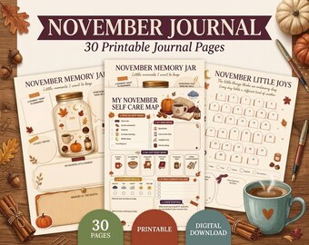 November Bullet Journal Bundle, Cozy Autumn Coffee, Printable PDF File, Digital Product, November Planner, Fall Journal Bujo