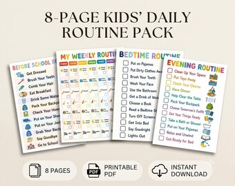 Kids Daily Routine Checklist, Morning Afternoon Evening Tasks (Printable PDF)