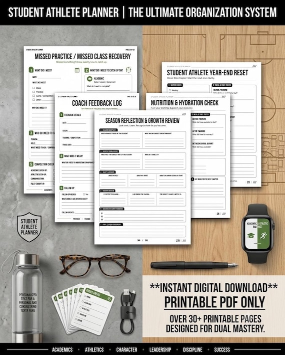 Student Athlete Planner | Academic  Athletic Planner | Sports Training, Game Day, Performance & Study Organize |PDF