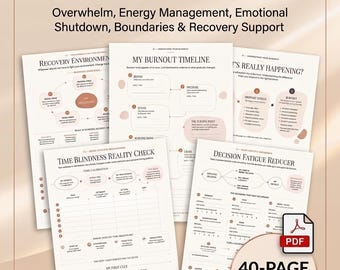 ADHD Burnout Recovery Workbook, Overwhelm Planner, Energy Management, Boundaries, Printable ADHD Self Care