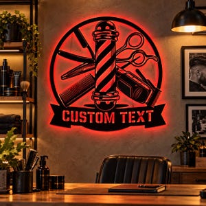 Anpassad barberare LED-metallskylt, personlig barbershopväggdekoration, barberpresenter