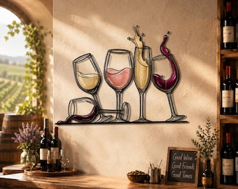 Bunte Wanddekoration aus Metall in Weinglasform, moderne Küchenbar-Kunst, Wandbehang für Weinliebhaber, stilvolles Geschenk für Zuhause