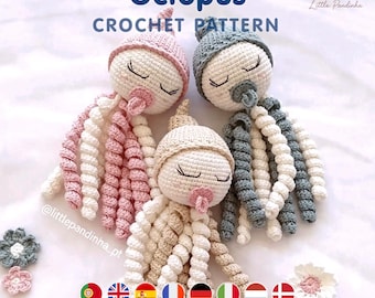 Wzór na szydełkową ośmiornicę w formacie PDF | Pluszowa zabawka amigurumi | Prosty samouczek szydełkowania zwierząt morskich
