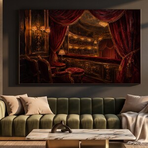 Elegant Vintage Theater Box, Red Velvet Curtains Canvas, Classic Opera House Interior, Luxurious Wall Art, Dramatic Home Decor Canvas