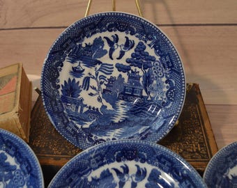 Blue Willow Saucers – Vintage Transferware Tea & Coffee Cup Saucers – Set of 4 Replacements