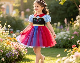 Anna Princess Dress Girls – Frozen Inspired Costume, Blue Purple Tulle Gown, Kids Cosplay Outfit, Birthday Halloween Gift