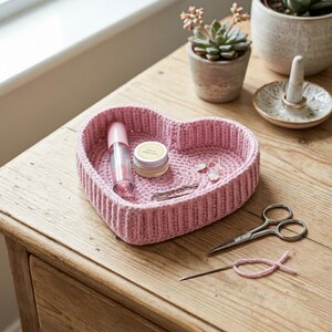 Crochet Heart Tray Pattern, Ribbed Catchall Organizer (PDF Download)